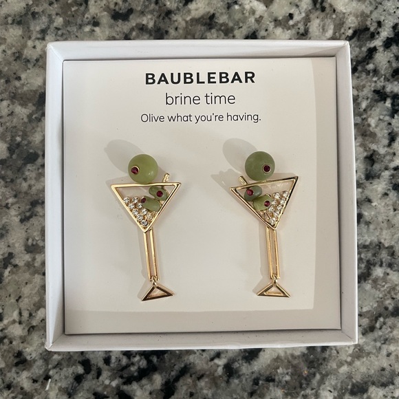 BaubleBar Accessories - BaubleBar Gold Martini Glass Earrings with Olive Accents